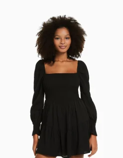 FEMME BERSHKA Robes*Mini-robe manches longues volume texturée