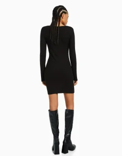 FEMME BERSHKA Robes*Mini-robe manches longues bord-côte