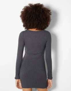 FEMME BERSHKA Robes*Mini-robe manches longues bord-côte