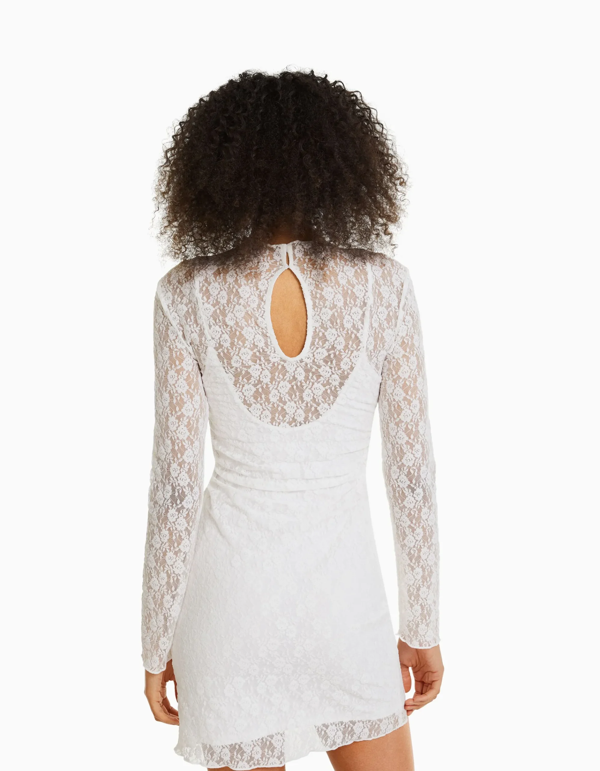 FEMME BERSHKA Vêtements*Mini-robe manches longues en dentelle détail encolure