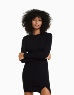 FEMME BERSHKA Robes*Mini-robe manches longues bord-côte