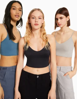 FEMME BERSHKA Packs*Pack 3 crop tops bretelles