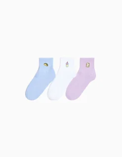 FEMME BERSHKA Chaussettes*Pack 3 paires de socquettes brodées
