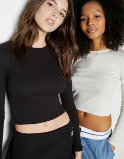 FEMME BERSHKA Packs*Pack 2 T-shirts manches longues bord-côte