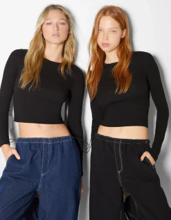 FEMME BERSHKA Packs*Pack 2 T-shirts manches longues bord-côte