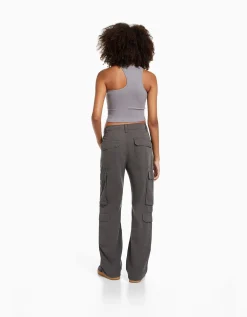 FEMME BERSHKA BSK Teen*Pantalon cargo moulant serge multipoches