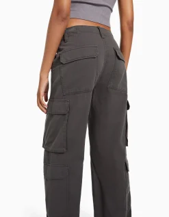 FEMME BERSHKA BSK Teen*Pantalon cargo moulant serge multipoches