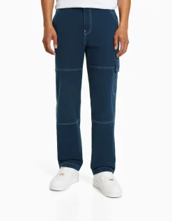 HOMME BERSHKA Pantalons*Pantalon cargo wide coutures contrastes