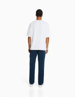 HOMME BERSHKA Pantalons*Pantalon cargo wide coutures contrastes
