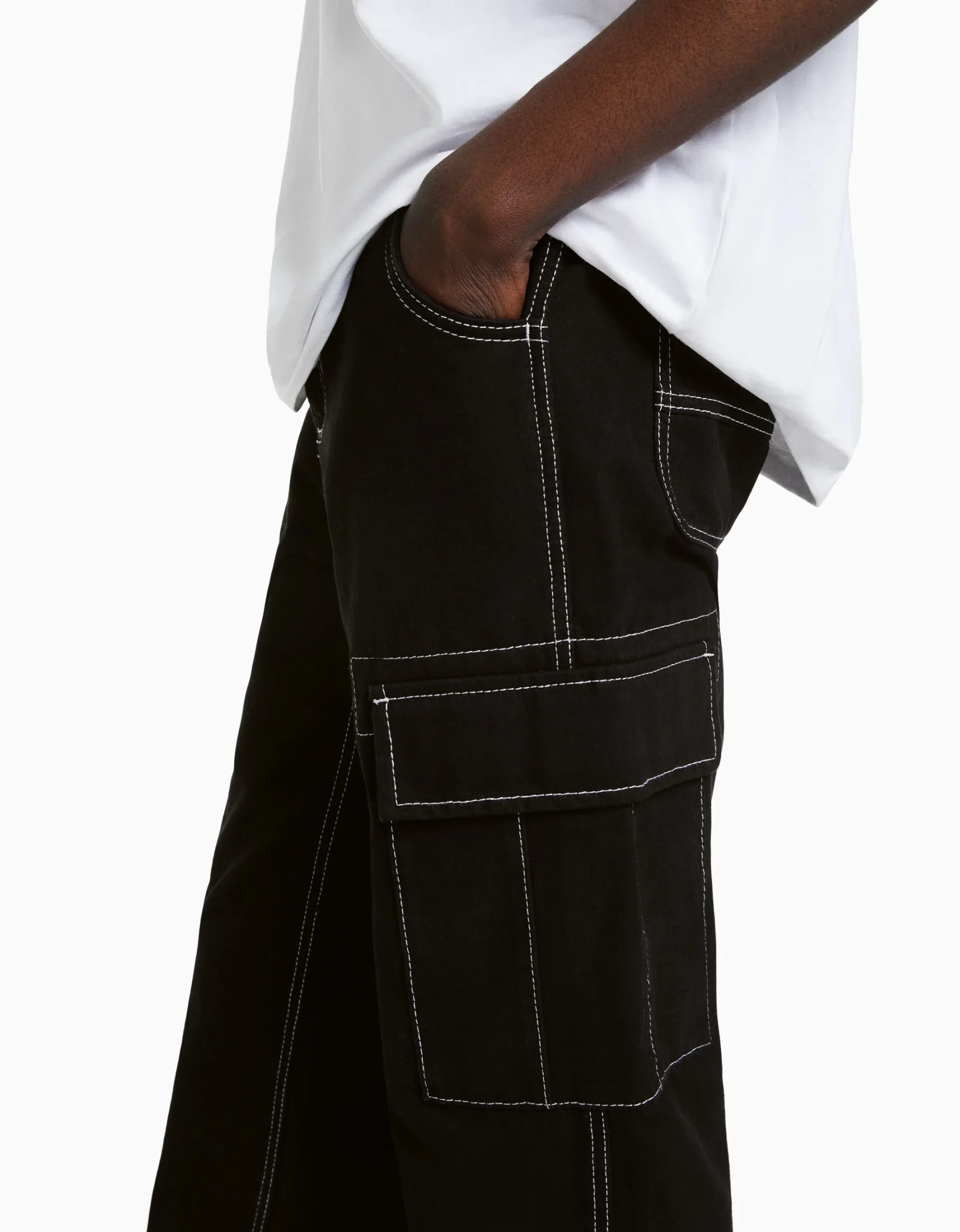 HOMME BERSHKA Vêtements*Pantalon cargo wide fil contraste