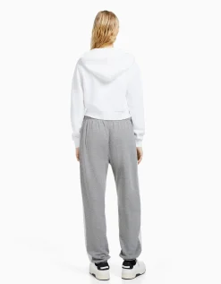 FEMME BERSHKA Pantalons*Pantalon jogger molleton avec bandes et inscription brodée