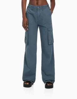 FEMME BERSHKA BSK Teen*Pantalon straight cargo réglable