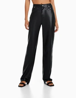 FEMME BERSHKA Pantalons*Pantalon straight slim similicuir