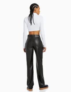 FEMME BERSHKA Basiques*Pantalon straight slim similicuir