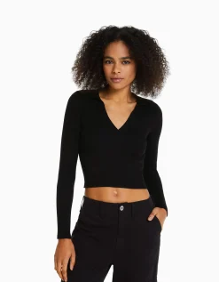 FEMME BERSHKA Maille*Pull col polo bord-côte