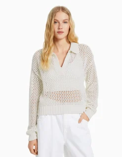 FEMME BERSHKA Maille*Pull col polo filet