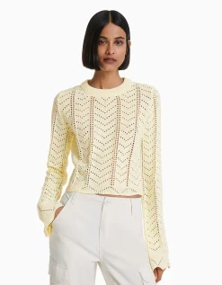 FEMME BERSHKA Maille*Pull col rond ajouré