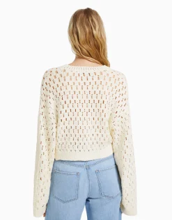 FEMME BERSHKA Maille*Pull col rond rustique ajours