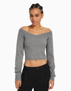 FEMME BERSHKA Maille*Pull court col en V