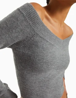 FEMME BERSHKA Maille*Pull court col en V