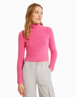 FEMME BERSHKA Pulls*Pull fausse fourrure col roulé