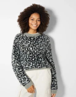 FEMME BERSHKA Maille*Pull jacquard imprimé animal