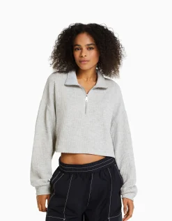 FEMME BERSHKA Pulls*Pull maille col roulé zippé