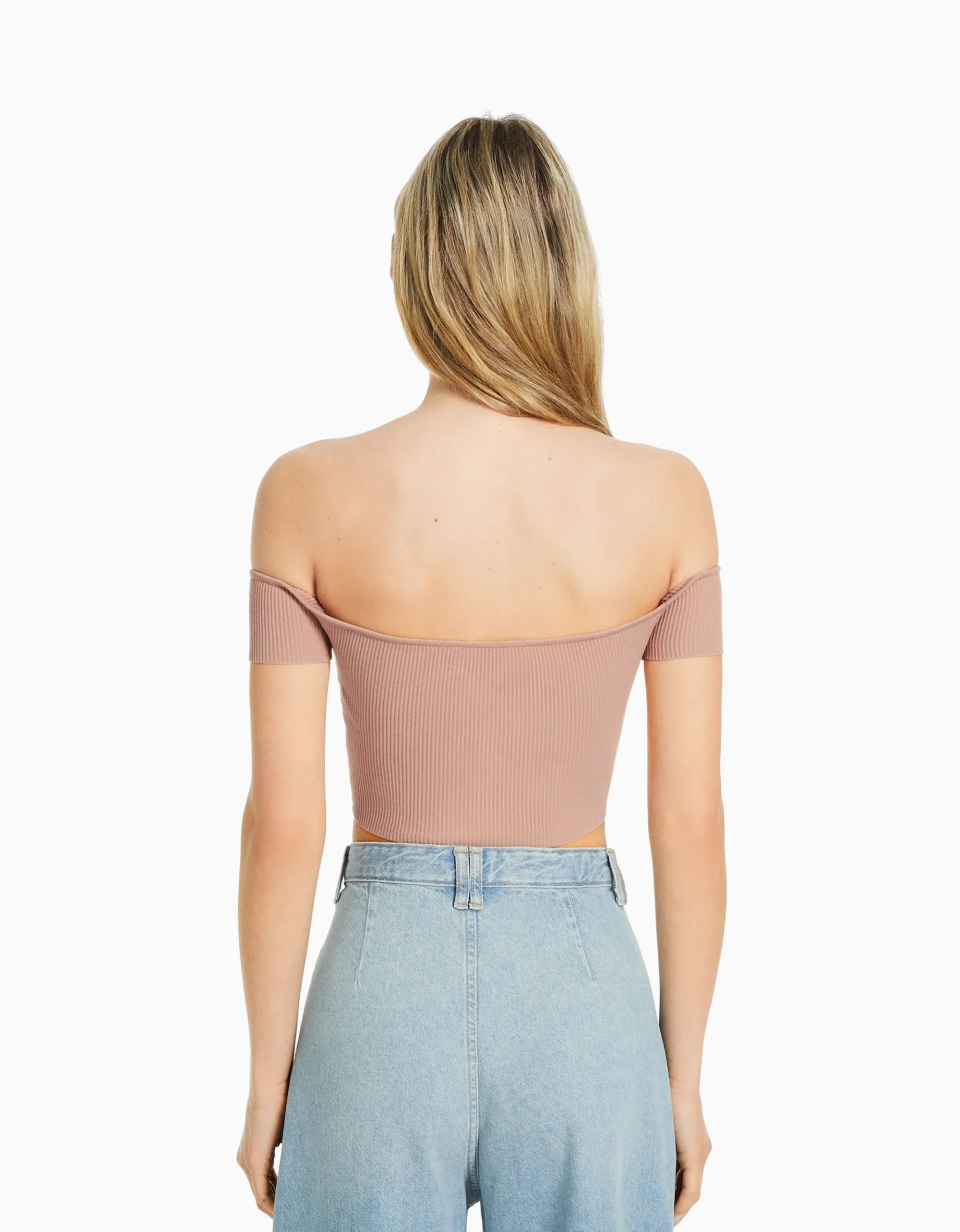 FEMME BERSHKA Tops et corsets*Pull manches courtes corset Bardot