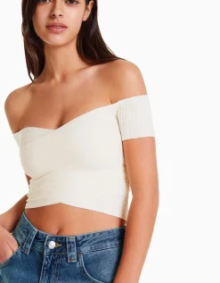 FEMME BERSHKA Tee-shirts*Pull manches courtes croisé
