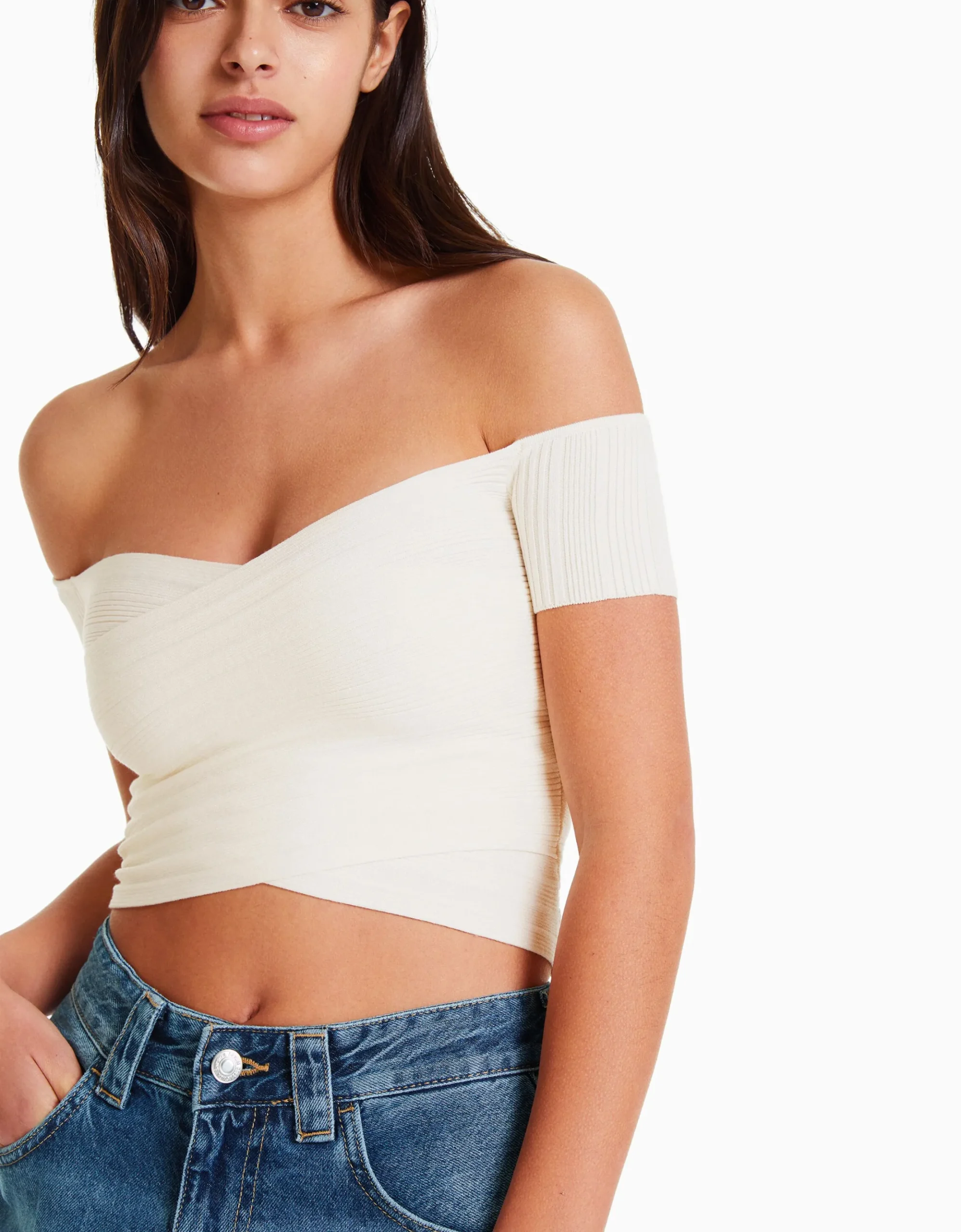 FEMME BERSHKA Tee-shirts*Pull manches courtes croisé