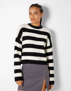 FEMME BERSHKA Maille*Pull rayé à col rond
