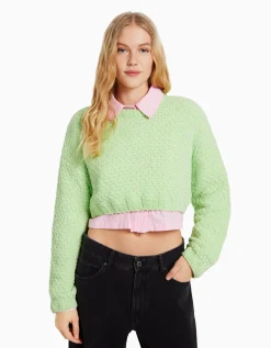 FEMME BERSHKA Maille*Pull texturé chenille