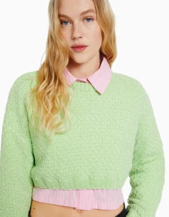 FEMME BERSHKA Maille*Pull texturé chenille