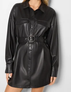FEMME BERSHKA Robes*Robe chemise manches longues ceinture similicuir