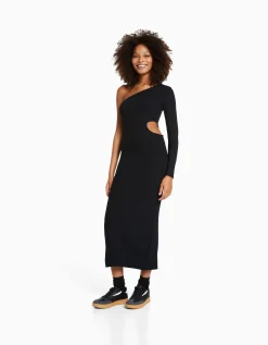 FEMME BERSHKA Vêtements*Robe longue asymétrique manches longues cut out