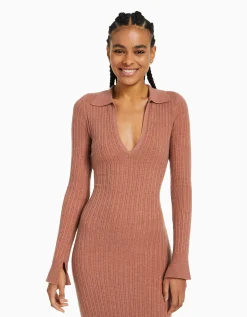 FEMME BERSHKA Robes*Robe longue col polo maille