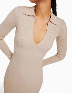 FEMME BERSHKA Robes*Robe longue col polo maille