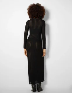 FEMME BERSHKA Robes*Robe longue manches longues bord-côte