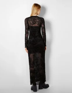 FEMME BERSHKA Robes*Robe longue manches longues tulle imprimé dragons