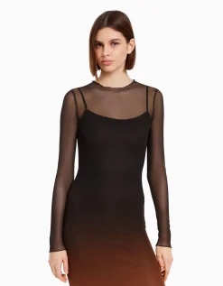 FEMME BERSHKA Robes*Robe longue manches longues tulle imprimé