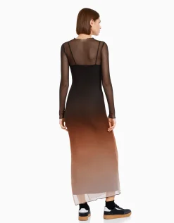 FEMME BERSHKA Robes*Robe longue manches longues tulle imprimé