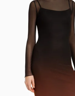 FEMME BERSHKA Robes*Robe longue manches longues tulle imprimé