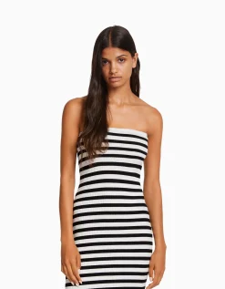 FEMME BERSHKA Vêtements*Robe midi bandeau rayures