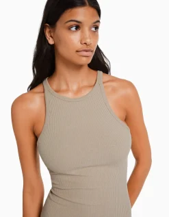 FEMME BERSHKA Vêtements*Robe midi bord-côte