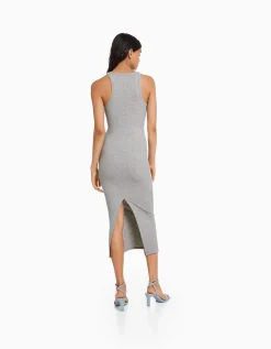 FEMME BERSHKA Vêtements*Robe midi bord-côte