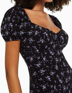 FEMME BERSHKA Robes*Robe midi manches courtes imprimé fleurs
