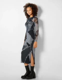 FEMME BERSHKA Robes*Robe midi manches longues tulle effet denim