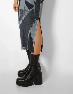FEMME BERSHKA Robes*Robe midi manches longues tulle effet denim