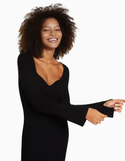 FEMME BERSHKA Vêtements*Robe midi manches longues maille bord-côte