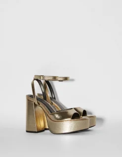 FEMME BERSHKA Party*Sandales talon platefme métallisées